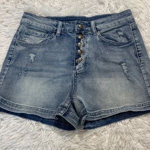 Crazy Train Distressed Blue Jean Shorts WOMENS SIZE M BUTTON FLY